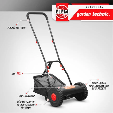 GARDEN TECHNIC TDAM30BAG - Tagliaerba Manuale A Spinta 2 GARDEN TECHNIC TDAM30BAG - Tagliaerba Manuale A Spinta - immagine 2