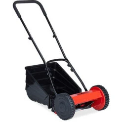 Relaxdays Tagliaerba Con Cesto Per L’Erba, Silenzioso,Altezza Del Taglio Regolabile,Larghezza 29,5 Cm,a Mano,nero/rosso