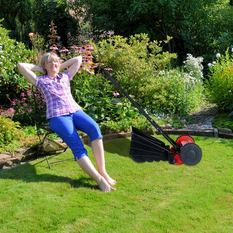 Relaxdays Tagliaerba Con Cesto Per L’Erba, Silenzioso,Altezza Del Taglio Regolabile,Larghezza 29,5 Cm,a Mano,nero/rosso 2 Relaxdays Tagliaerba Con Cesto Per L’Erba, Silenzioso,Altezza Del Taglio Regolabile,Larghezza 29,5 Cm,a Mano,nero/rosso - immagine 2