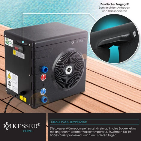 KESSER® Pompa Di Calore Per Piscine Piscine Fino A 20.000 L Di Capacità D'acqua, Riscaldamento Piscina Potenza Termica 3,9 KW, Tensione Di Esercizio 220V Attacco Acqua Ø 32/38 Mm Sensore Di Flusso Int 3 KESSER® Pompa Di Calore Per Piscine Piscine Fino A 20.000 L Di Capacità D'acqua, Riscaldamento Piscina Potenza Termica 3,9 KW, Tensione Di Esercizio 220V Attacco Acqua Ø 32/38 Mm Sensore Di Flusso Int - immagine 3