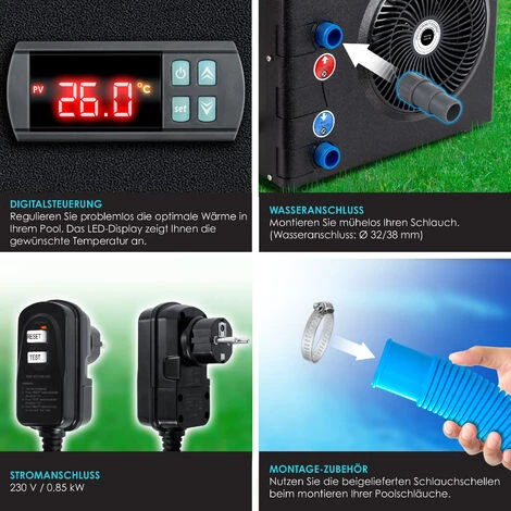 KESSER® Pompa Di Calore Per Piscine Piscine Fino A 20.000 L Di Capacità D'acqua, Riscaldamento Piscina Potenza Termica 3,9 KW, Tensione Di Esercizio 220V Attacco Acqua Ø 32/38 Mm Sensore Di Flusso Int 4 KESSER® Pompa Di Calore Per Piscine Piscine Fino A 20.000 L Di Capacità D'acqua, Riscaldamento Piscina Potenza Termica 3,9 KW, Tensione Di Esercizio 220V Attacco Acqua Ø 32/38 Mm Sensore Di Flusso Int - immagine 4