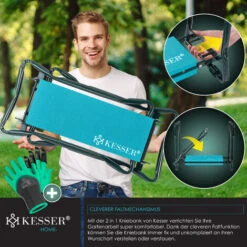 KESSER® 2 In 1 Panca Per Ginocchia XXL Per Il Giardinaggio Cuscino Imbottito In Schiuma Di Eva Sgabello Da Giardino Pieghevole Incl. 2x Borsa Porta Attrezzi Panchina Da Giardino Regolabile In Altezza -Cura Del Prato 54378724 4