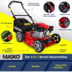 MASKO® Tosaerba A Benzina Trazione 5in1 Funzione Di Pulizia EasyClean Funzione Pacciamatura Scarico Laterale Larghezza Di Taglio Elevata Regolazione Dell'altezza Di Taglio A 8 Posizioni Motore A 4 Te -Cura Del Prato 54828435 5