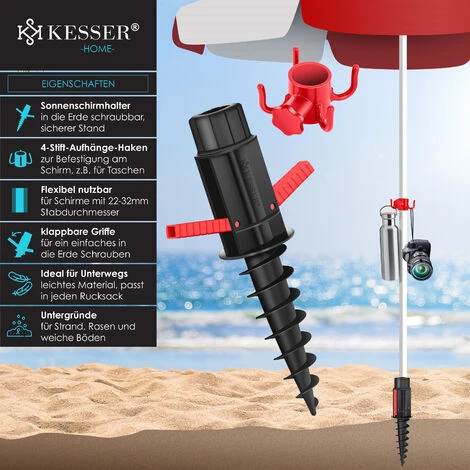 KESSER® Supporto Per Ombrellone Ancoraggio A Terra Manicotto A Vite Con Maniglie Pieghevole Incl. Gancio Per Appendere - Puntale Di Terra Flessibile Per La Spiaggia O La Terra - Supporto Per Ombrellon 2 KESSER® Supporto Per Ombrellone Ancoraggio A Terra Manicotto A Vite Con Maniglie Pieghevole Incl. Gancio Per Appendere - Puntale Di Terra Flessibile Per La Spiaggia O La Terra - Supporto Per Ombrellon - immagine 2