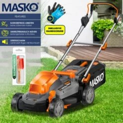MASKO® Tosaerba A Batteria ECO-X10 Con Batterie 2X Batteria Agli Ioni Di Litio 4 Ah E Doppio Caricatore – Tagliaerba Larghezza Di Taglio, Regolazione Dell'altezza Di Taglio Da 25 A 75 Mm Schwarz / Or -Cura Del Prato 57749524 3