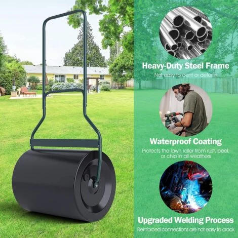 RELAX4LIFE Rullo Da Giardino In Metallo, Barra Del Timone, Serbatoio Fino 60 Litri, Riempito Con Sabbia O Acqua, Apertura Laterale Livellare Prato, Movimento Facile, 50x40x123 Cm, In Acciaio, Nero 3 RELAX4LIFE Rullo Da Giardino In Metallo, Barra Del Timone, Serbatoio Fino 60 Litri, Riempito Con Sabbia O Acqua, Apertura Laterale Livellare Prato, Movimento Facile, 50x40x123 Cm, In Acciaio, Nero - immagine 3