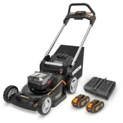 Rasaerba Nitro 40 V (2 X 20 V) Worx PowerShare WG749E Include 2 Batterie 4 Ah E Caricatore Doppio 46 Cm Con Trazione Mulching 7 Posizioni Di Altezza